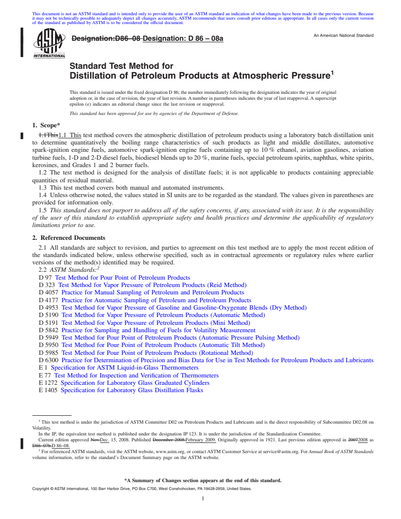 REDLINE ASTM D86-08a - Standard Test Method for Distillation of Petroleum Products at Atmospheric Pressure