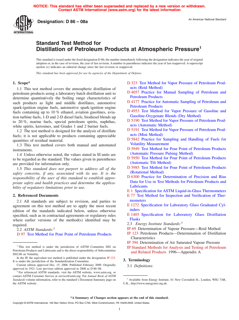 ASTM D86-08a - Standard Test Method for Distillation of Petroleum Products at Atmospheric Pressure