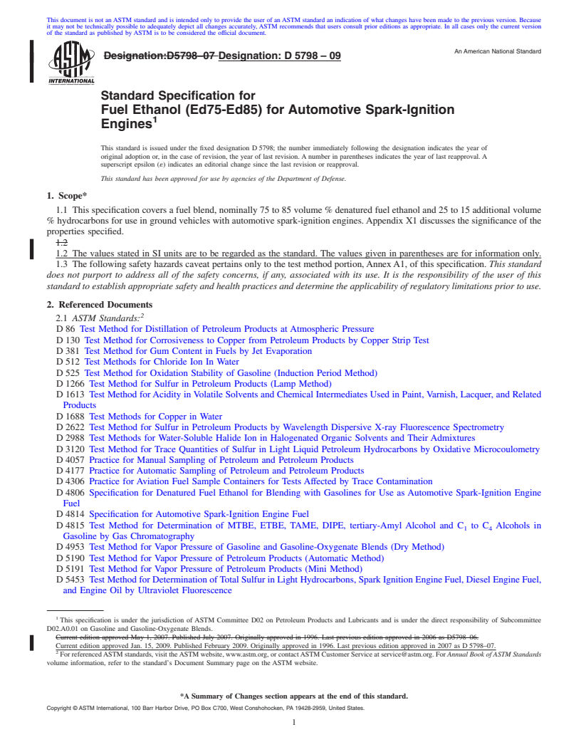 REDLINE ASTM D5798-09 - Standard Specification for Fuel Ethanol (Ed75-Ed85) for Automotive Spark-Ignition Engines