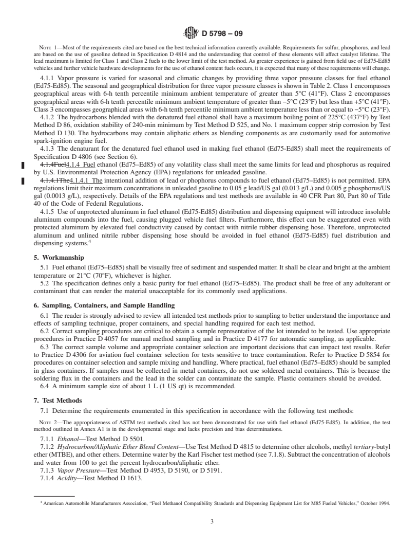 REDLINE ASTM D5798-09 - Standard Specification for Fuel Ethanol (Ed75-Ed85) for Automotive Spark-Ignition Engines