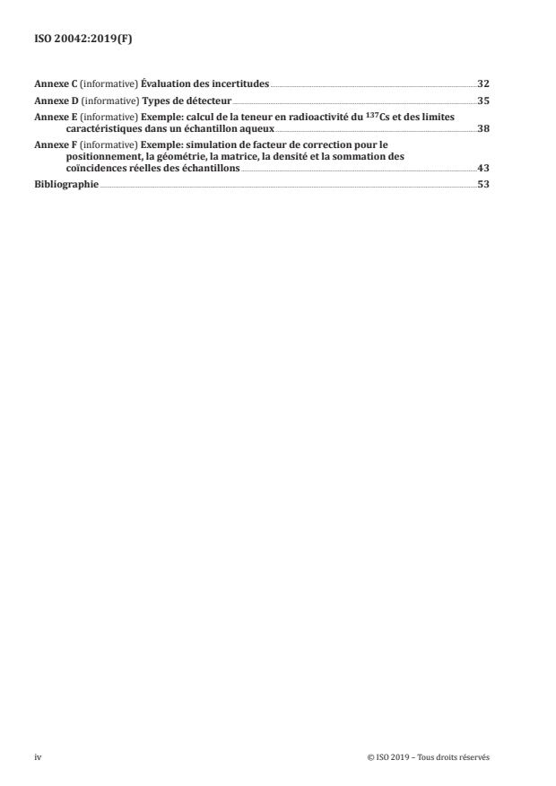 ISO 20042:2019 ISO 20042:2019 - Mesurage de la radioactivité -- Radionucléides émetteurs gamma -- Méthode d’essai générique par spectrométrie gamma - Page 4 preview