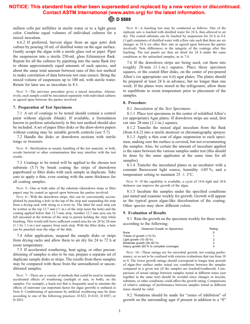 ASTM D5589-97 - Standard Test Method for Determining the Resistance of Paint Films and Related Coatings to Algal Defacement