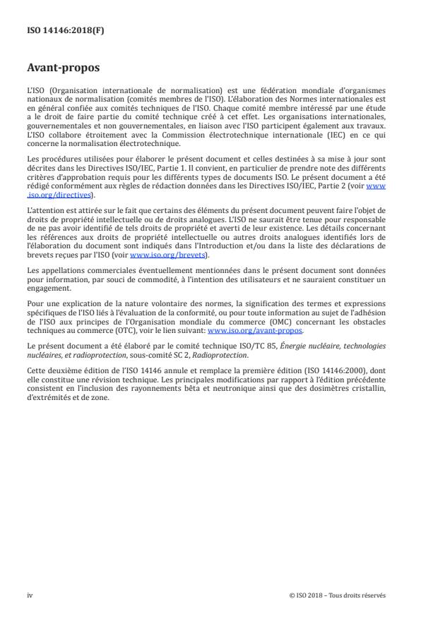 ISO 14146:2018 ISO 14146:2018 - Radioprotection -- Criteres et limites de performance pour l'évaluation périodique des services de dosimétrie - Page 4 preview