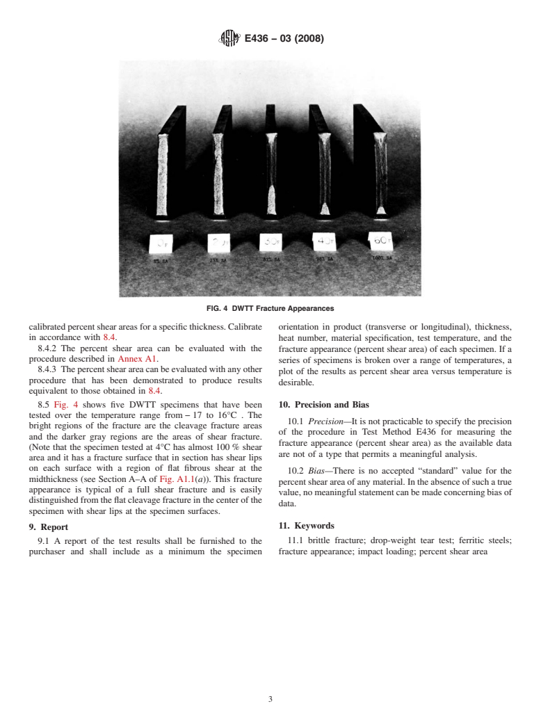 ASTM E436-03(2008) - Standard Test Method for Drop-Weight Tear Tests of Ferritic Steels