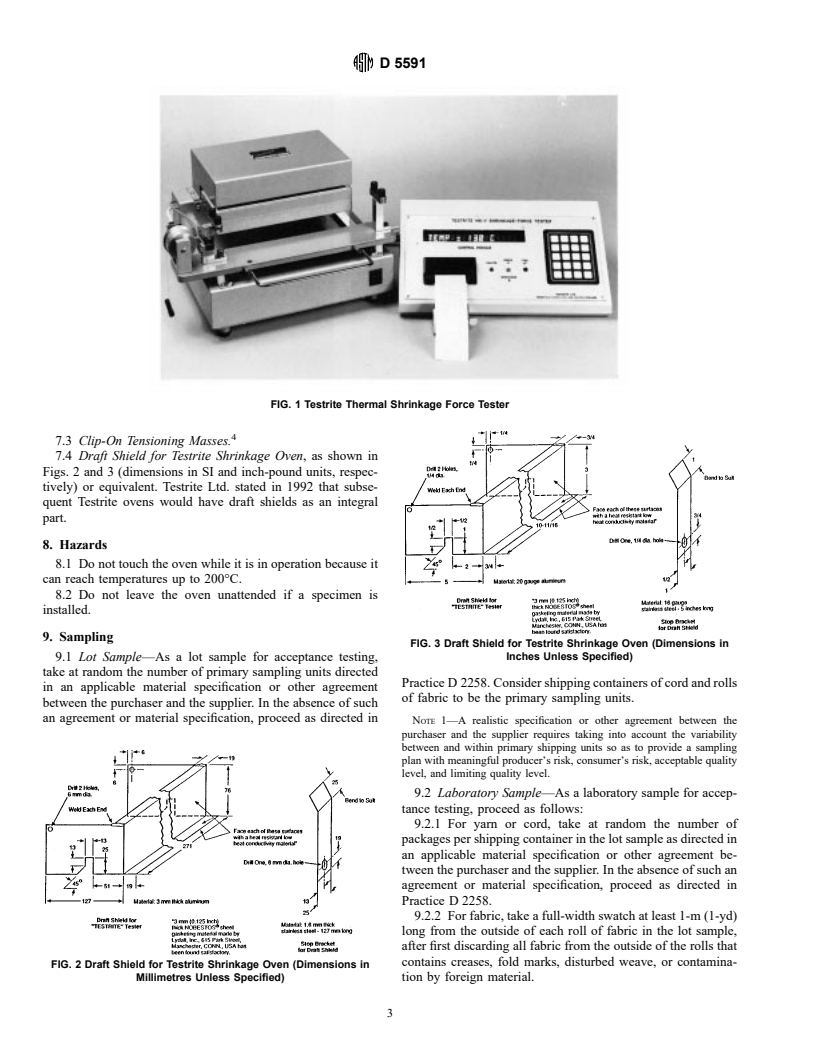 ASTM D5591-98a - Standard Test Method for Thermal Shrinkage Force of Yarn and Cord Using the Testrite Thermal Shrinkage Force Tester