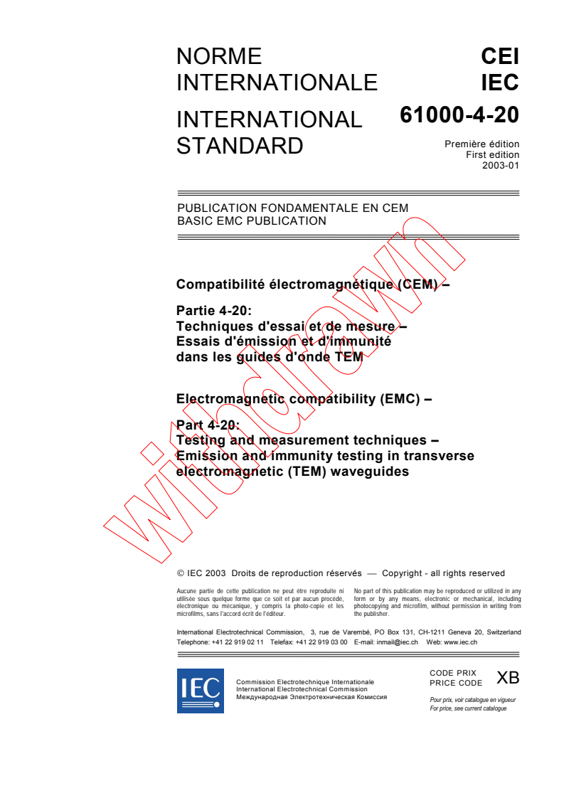 IEC 61000-4-20:2003 - Electromagnetic compatibility (EMC) - Part 4-20: Testing and measurement techniques - Emission and immunity testing in transverse electromagnetic (TEM) waveguides
Released:1/29/2003
Isbn:2831868335