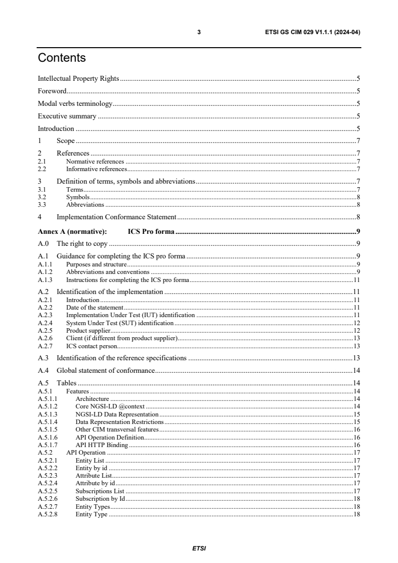 ETSI GS CIM 029 V1.1.1 (2024-04) - Context Information Management (CIM); NGSI-LD Implementation Conformance Statement