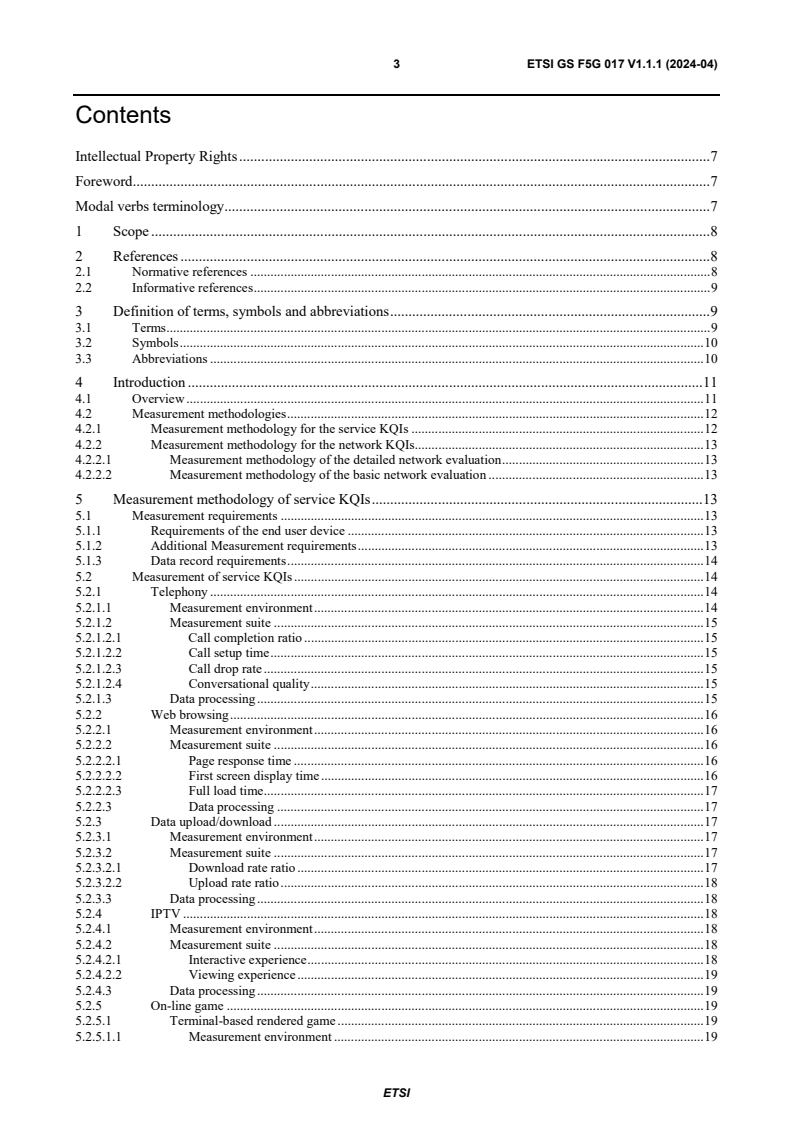 ETSI GS F5G 017 V1.1.1 (2024-04) - Fifth Generation Fixed Network (F5G); F5G Measurement Specification for Residential Services Quality Evaluation