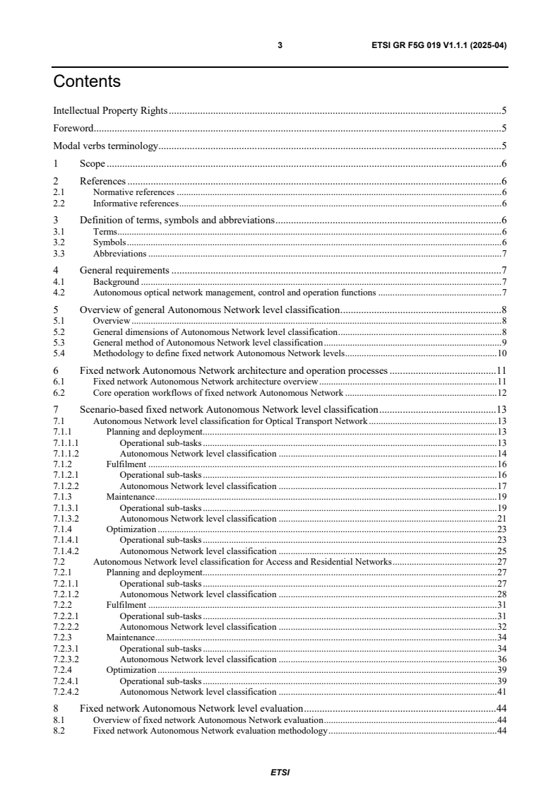 ETSI GR F5G 019 V1.1.1 (2025-04) - Fifth Generation Fixed Network (F5G); Fixed Network Autonomous Network level definition and evaluation