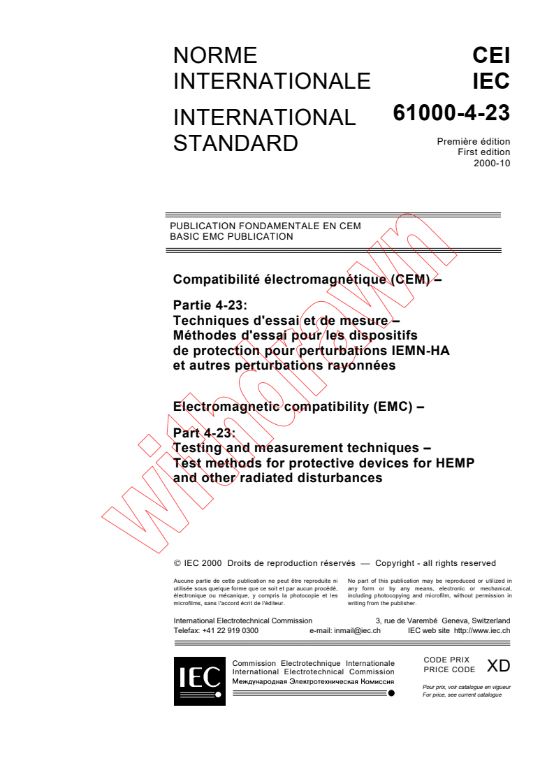 IEC 61000-4-23:2000 - Electromagnetic compatibility (EMC) - Part 4-23: Testing and measurement techniques - Test methods for protective devices for HEMP and other radiated disturbances
Released:10/27/2000
Isbn:2831854318