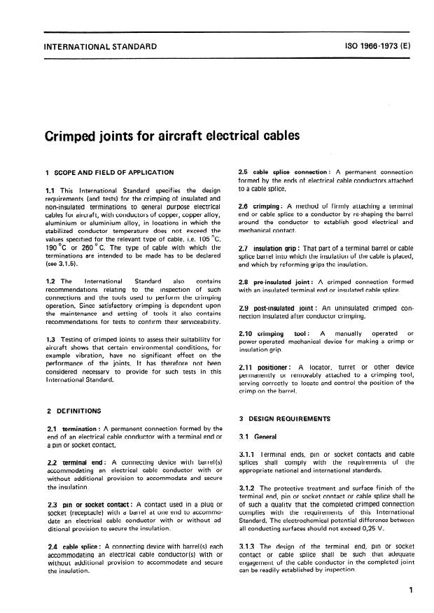ISO 1966:1973 - Crimped joints for aircraft electrical cables