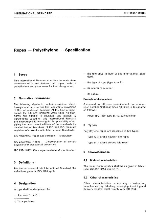 ISO 1969:1990 - Ropes -- Polyethylene -- Specification