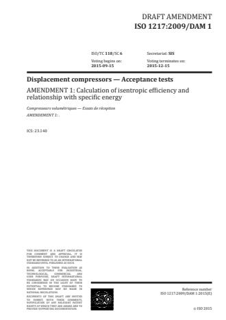 ISO 1217:2009/Amd 1:2016 - Calculation of isentropic efficiency and relationship with specific energy