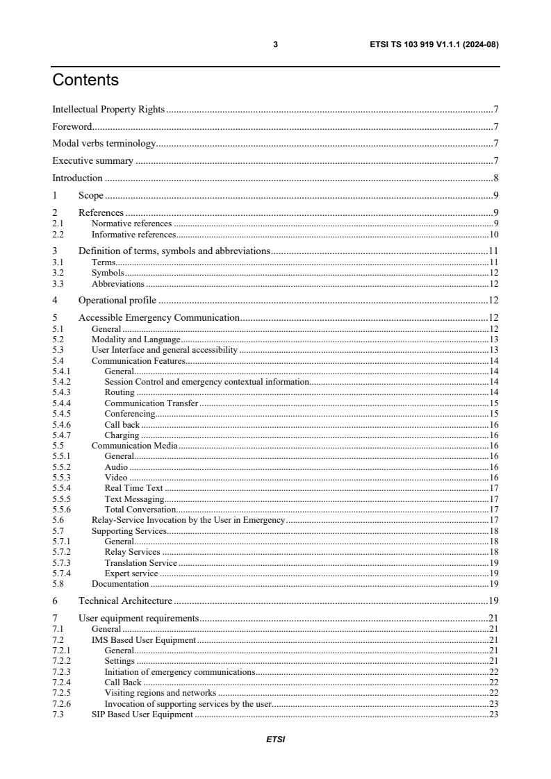 ETSI TS 103 919 V1.1.1 (2024-08) ETSI TS 103 919 V1.1.1 (2024-08) - Emergency Communications (EMTEL); Accessibility and interoperability of emergency communications and for the answering of emergency communications by the public safety answering points (PSAPs) (including to the single European Emergency number 112)