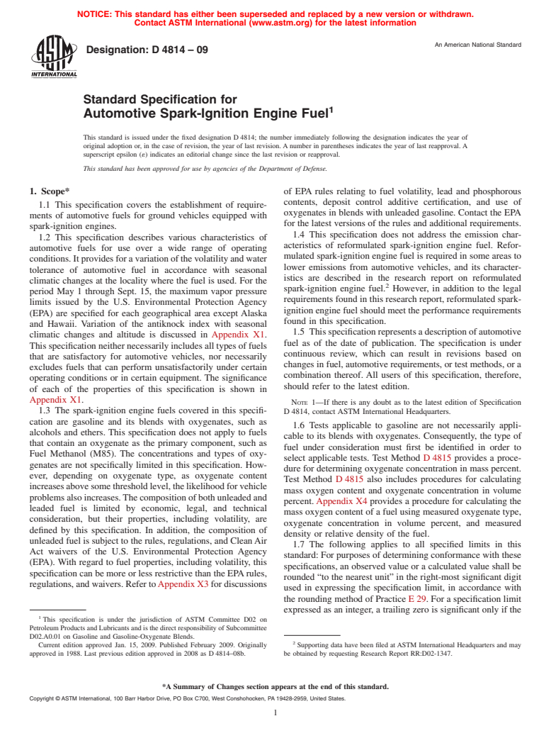ASTM D4814-09 - Standard Specification for Automotive Spark-Ignition Engine Fuel