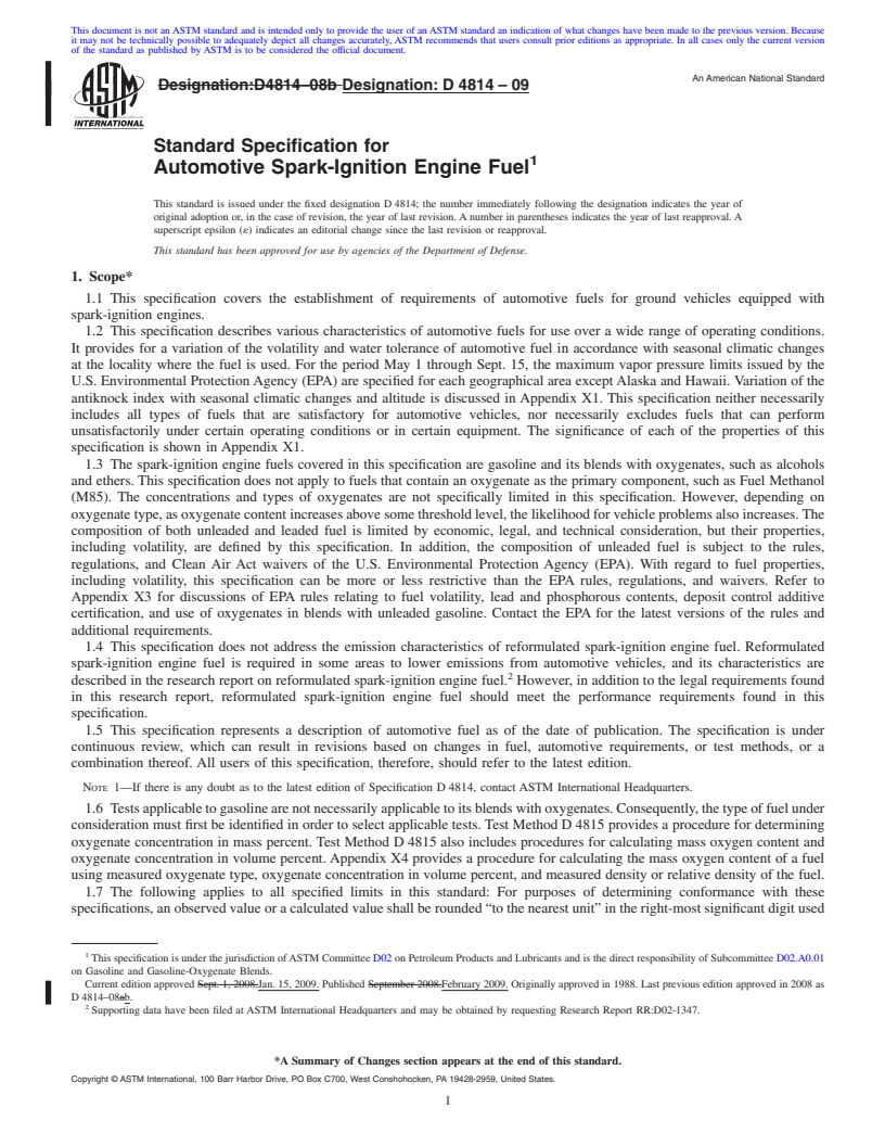 REDLINE ASTM D4814-09 - Standard Specification for Automotive Spark-Ignition Engine Fuel