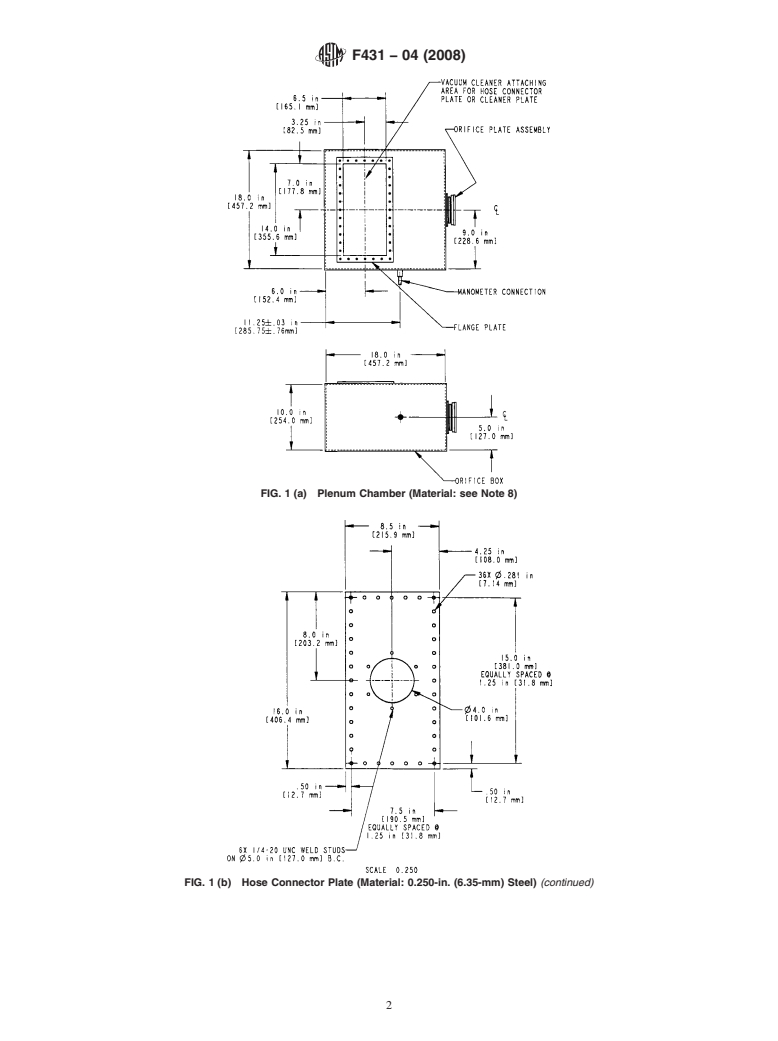 ASTM F431-04(2008) - Standard Specification for Air Performance Measurement Plenum Chamber for Vacuum Cleaners