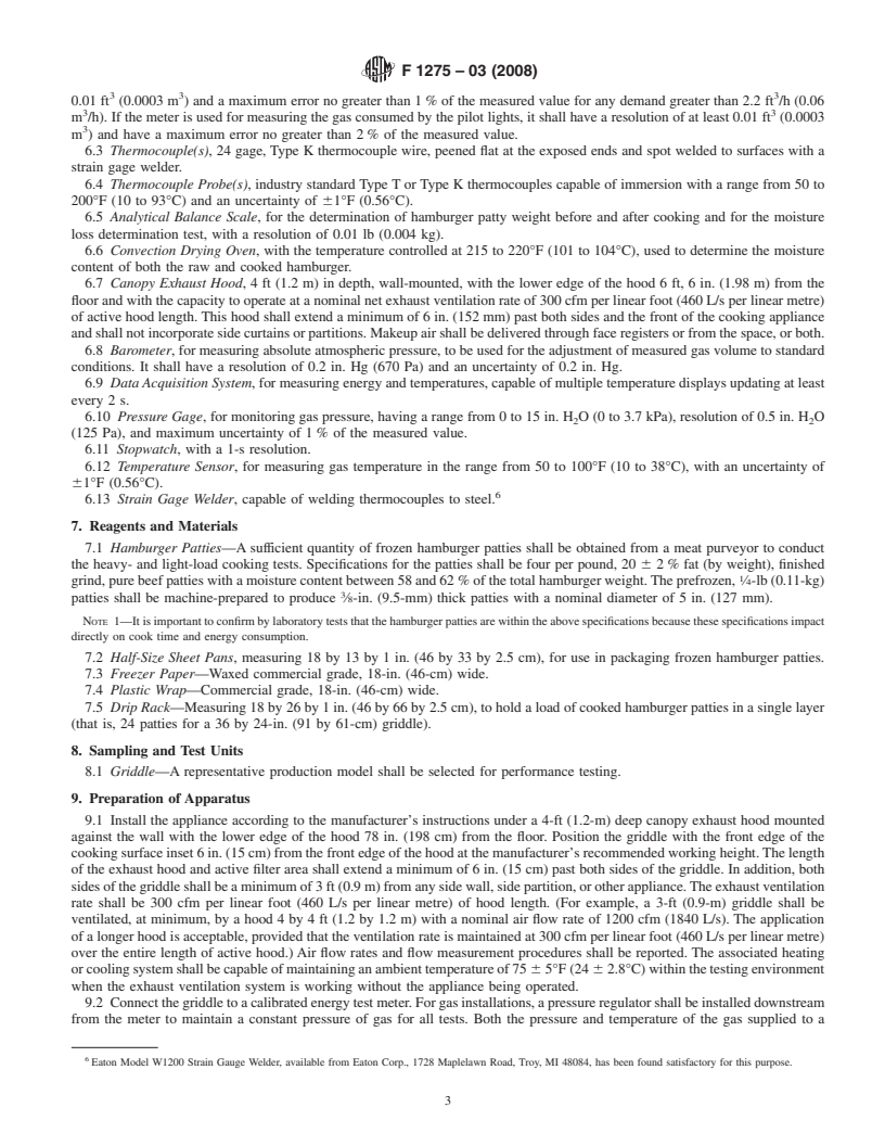REDLINE ASTM F1275-03(2008) - Standard Test Method for Performance of Griddles