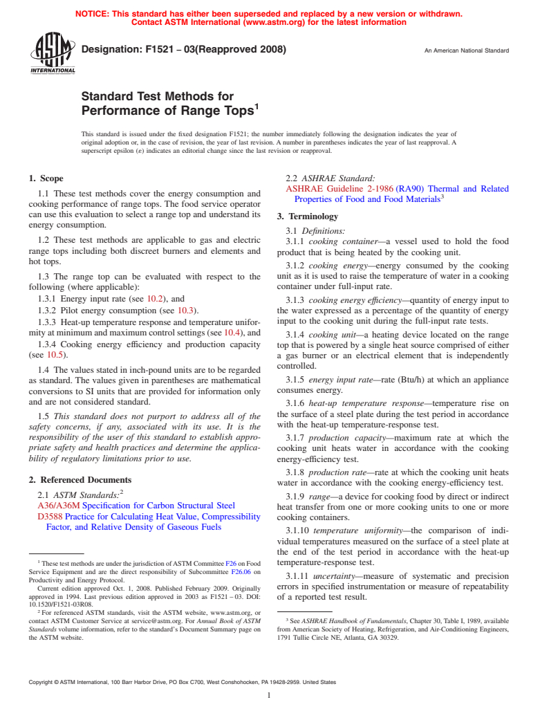ASTM F1521-03(2008) - Standard Test Methods for Performance of Range Tops