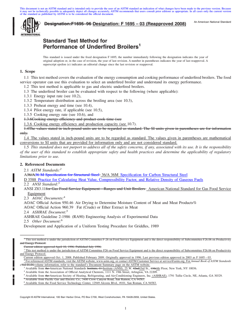 REDLINE ASTM F1695-03(2008) - Standard Test Method for Performance of Underfired Broilers