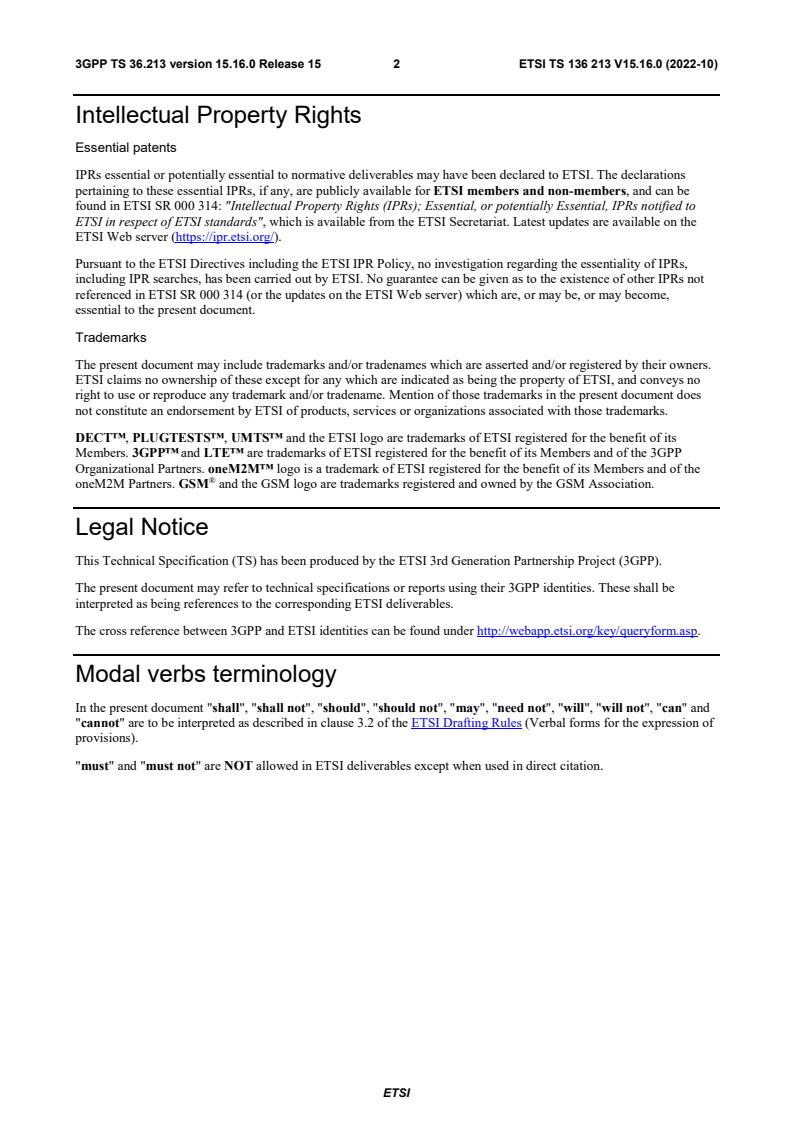 ETSI TS 136 213 V15.16.0 (2022-10) - LTE; Evolved Universal Terrestrial Radio Access (E-UTRA); Physical layer procedures (3GPP TS 36.213 version 15.16.0 Release 15)