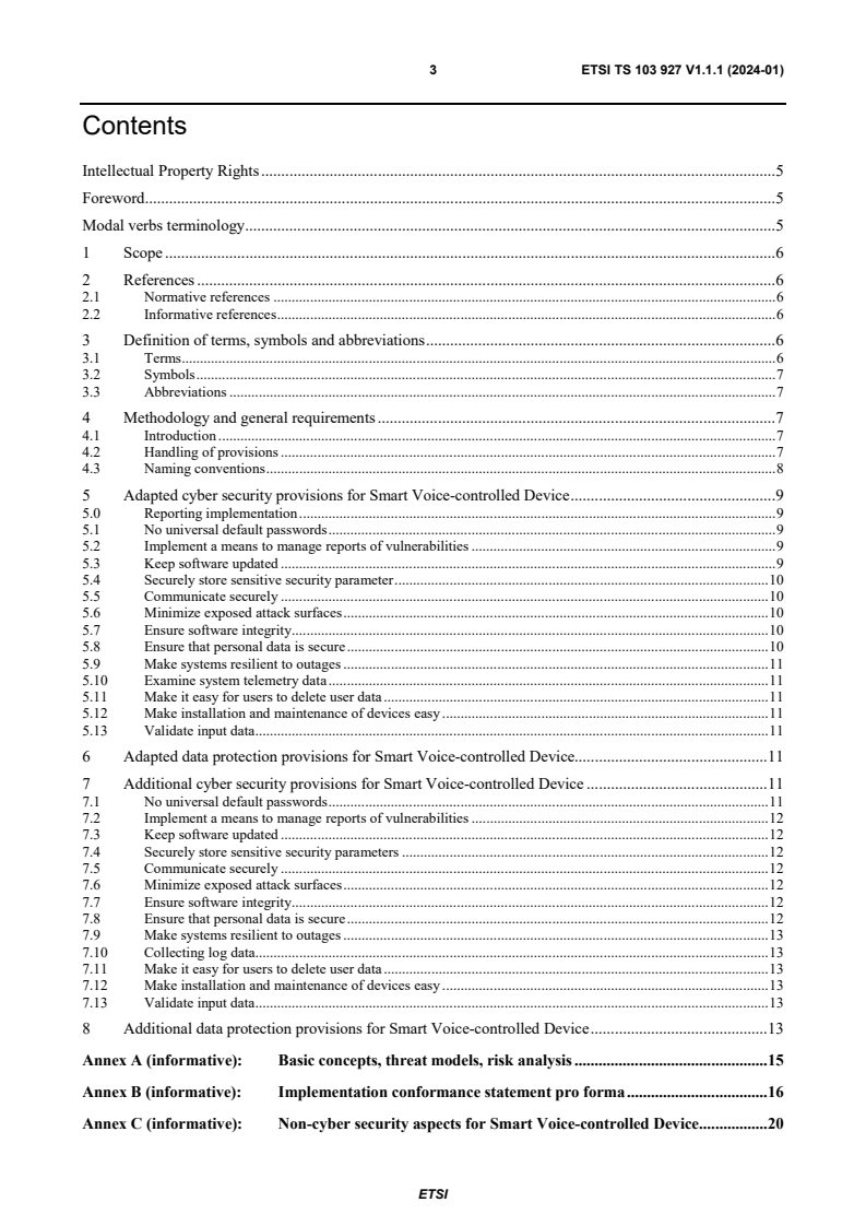 ETSI TS 103 927 V1.1.1 (2024-01) - CYBER; Cyber Security for Consumer Internet of Things; Requirements for Smart Voice-Controlled Devices