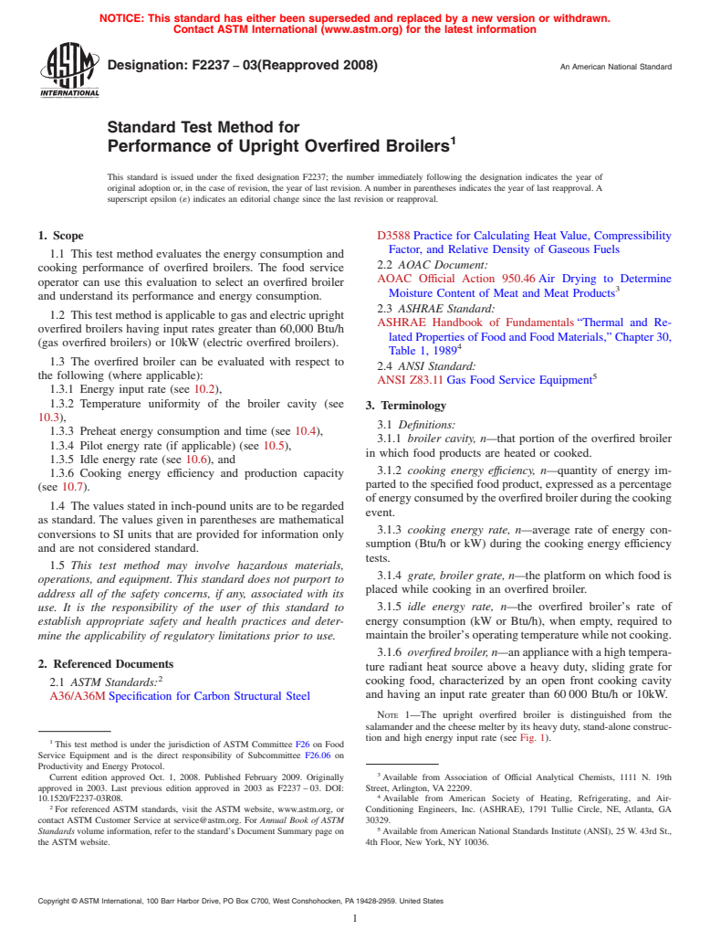 ASTM F2237-03(2008) - Standard Test Method for Performance of Upright Overfired Broilers