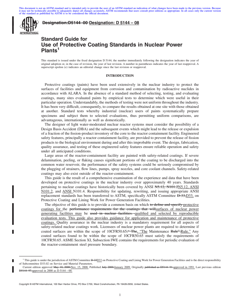 REDLINE ASTM D5144-08 - Standard Guide for Use of Protective Coating Standards in Nuclear Power Plants