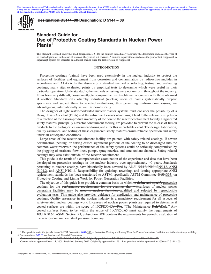 REDLINE ASTM D5144-08 - Standard Guide for Use of Protective Coating Standards in Nuclear Power Plants