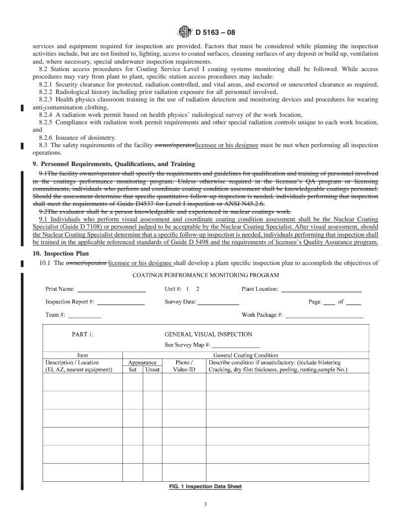 REDLINE ASTM D5163-08 - Standard Guide for Establishing a Program for Condition Assessment of Coating Service Level I Coating Systems in Nuclear Power Plants