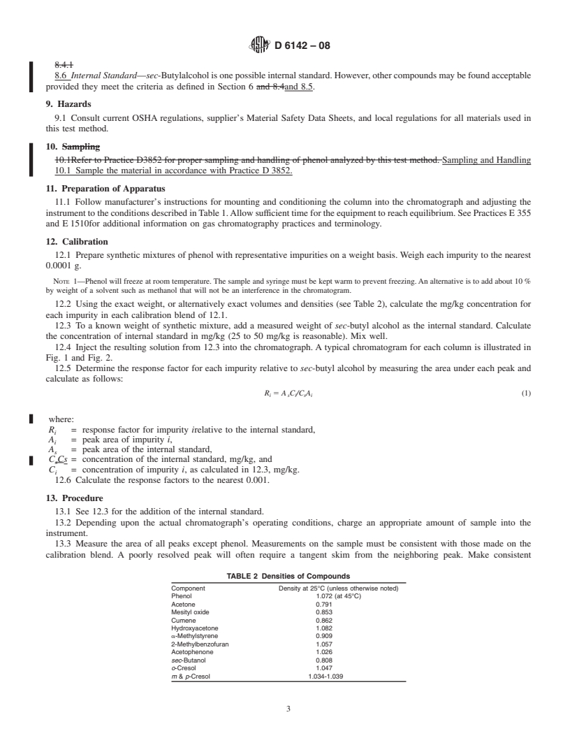 REDLINE ASTM D6142-08 - Standard Test Method for Analysis of Phenol by Capillary Gas Chromatography