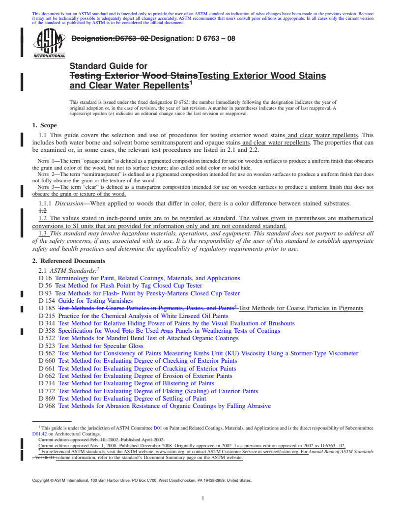 REDLINE ASTM D6763-08 - Standard Guide for Testing Exterior Wood Stains and Clear Water Repellents