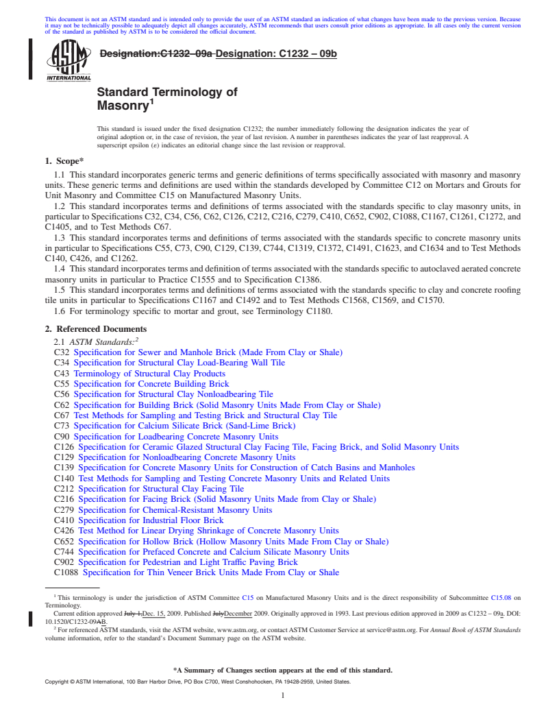 REDLINE ASTM C1232-09 - Standard Terminology of Masonry