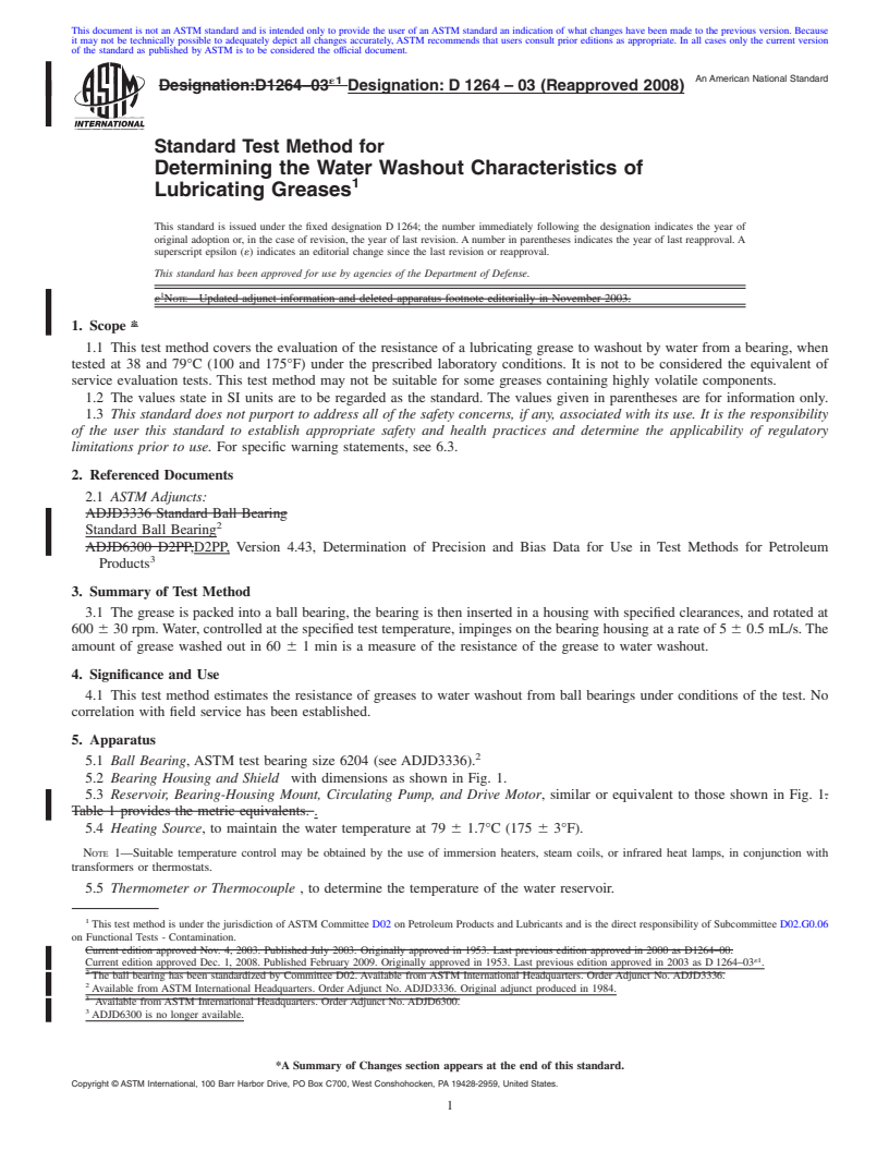 REDLINE ASTM D1264-03(2008) - Standard Test Method for Determining the Water Washout Characteristics of Lubricating Greases