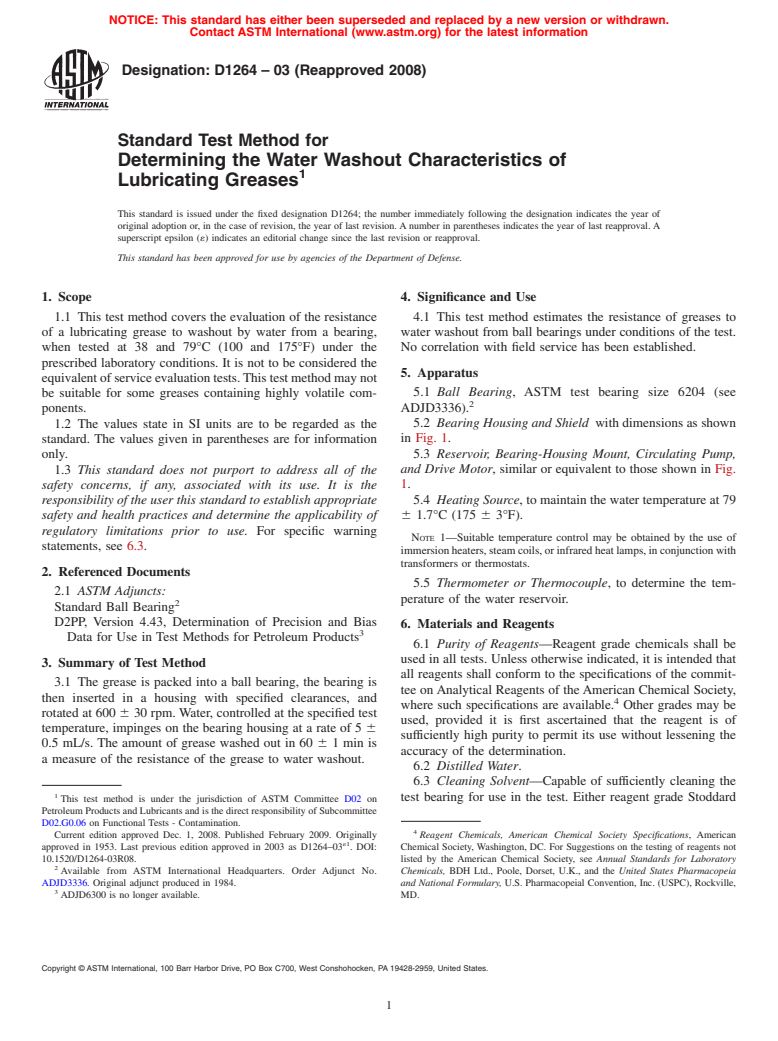 ASTM D1264-03(2008) - Standard Test Method for Determining the Water Washout Characteristics of Lubricating Greases