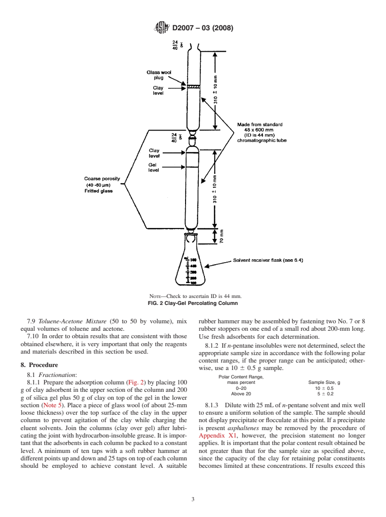 ASTM D2007-03(2008) - Standard Test Method for Characteristic Groups in Rubber Extender and Processing Oils and Other Petroleum-Derived Oils by the Clay-Gel Absorption Chromatographic Method