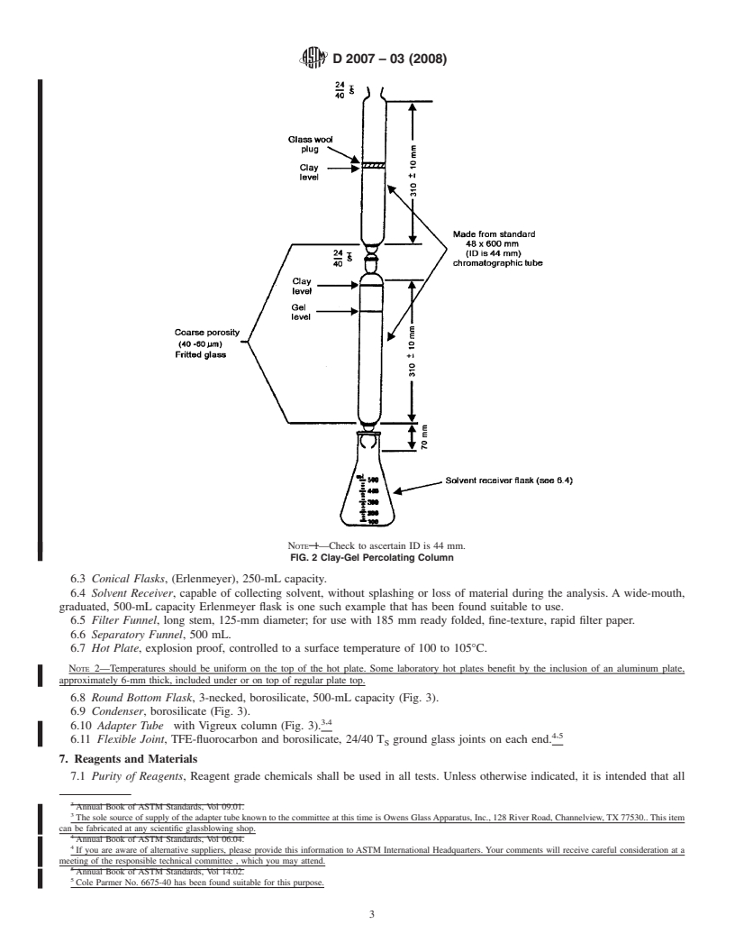 REDLINE ASTM D2007-03(2008) - Standard Test Method for Characteristic Groups in Rubber Extender and Processing Oils and Other Petroleum-Derived Oils by the Clay-Gel Absorption Chromatographic Method