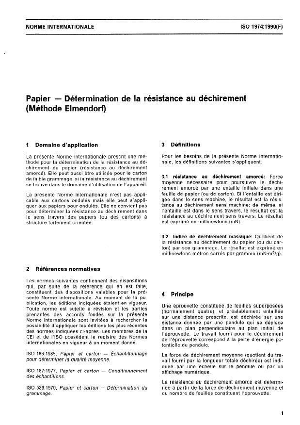 ISO 1974:1990 - Papier -- Détermination de la résistance au déchirement (Méthode Elmendorf)