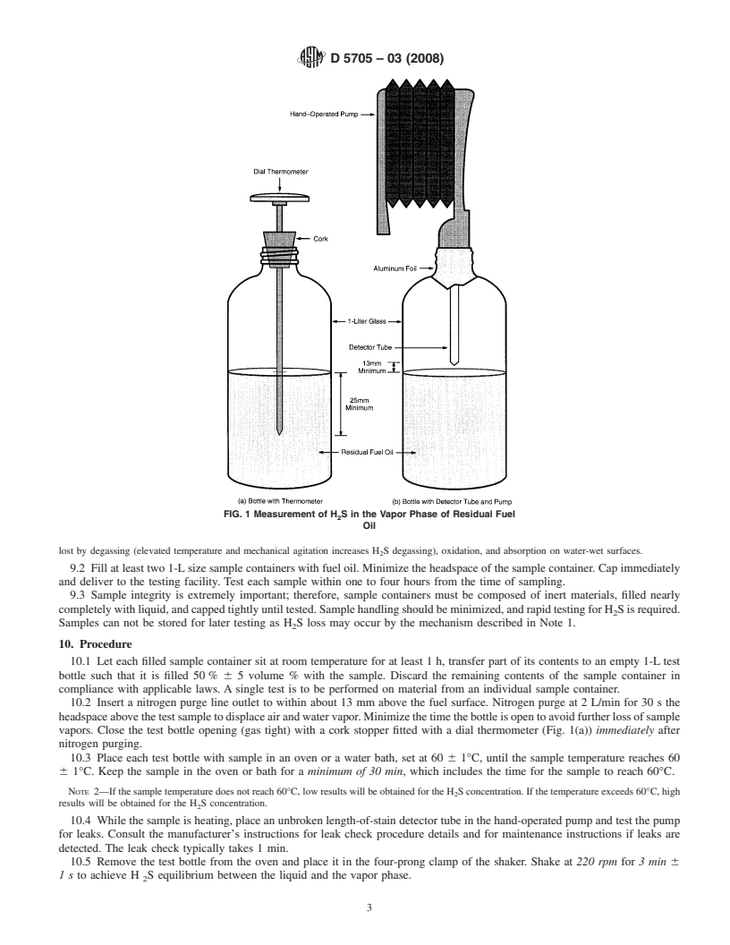 REDLINE ASTM D5705-03(2008) - Standard Test Method for Measurement of Hydrogen Sulfide in the Vapor Phase Above Residual Fuel Oils