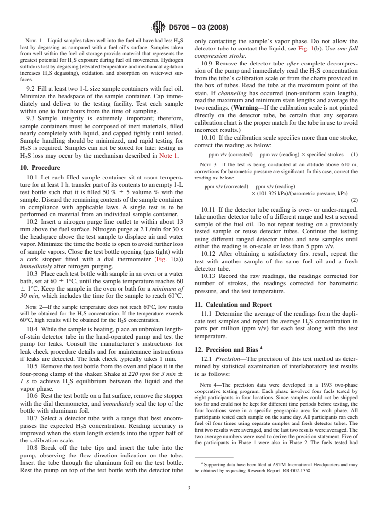 ASTM D5705-03(2008) - Standard Test Method for Measurement of Hydrogen Sulfide in the Vapor Phase Above Residual Fuel Oils