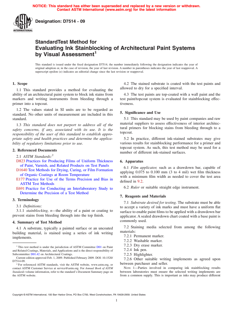 ASTM D7514-09 - Standard Test Method for Evaluating Ink Stainblocking ...