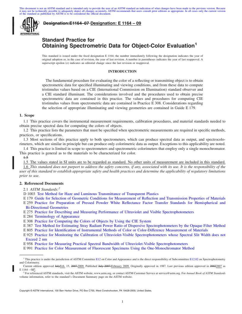 REDLINE ASTM E1164-09 - Standard Practice for Obtaining Spectrometric Data for Object-Color Evaluation