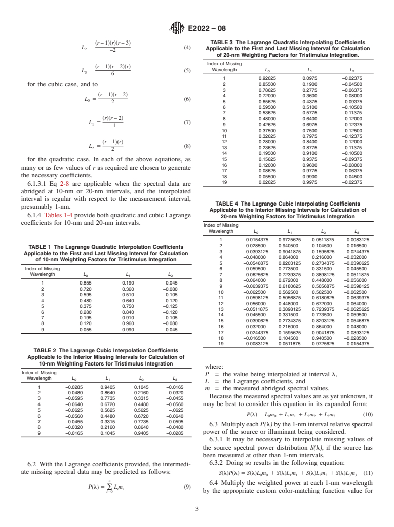 ASTM E2022-08 - Standard Practice for Calculation of Weighting Factors for Tristimulus Integration