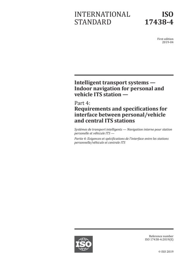 ISO 17438-4:2019 - Intelligent transport systems -- Indoor navigation for personal and vehicle ITS station