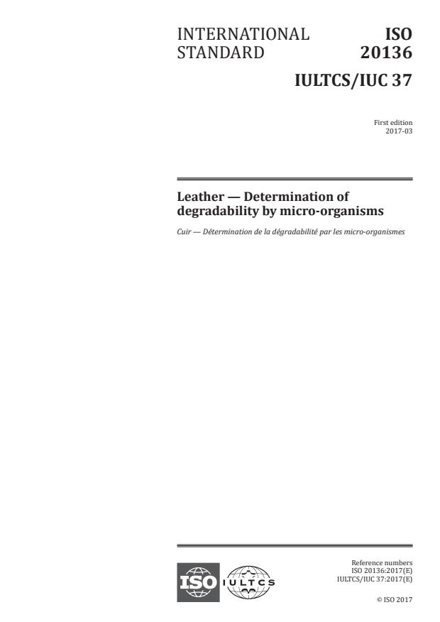ISO 20136:2017 - Leather -- Determination of degradability by micro-organisms