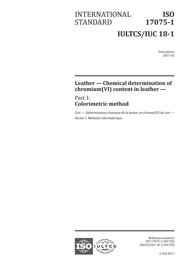 ISO 17075-1:2017 - Leather -- Chemical determination of chromium(VI) content in leather