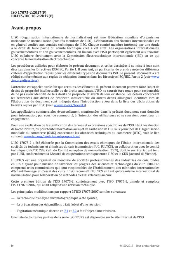 ISO 17075-2:2017 ISO 17075-2:2017 - Cuir -- Détermination chimique de la teneur en chrome(VI) du cuir - Page 4 preview