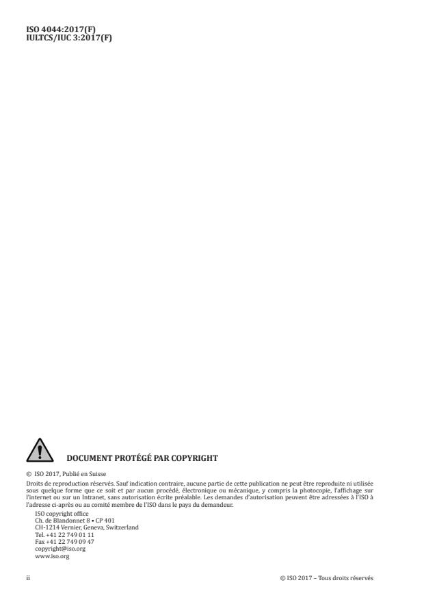 ISO 4044:2017 ISO 4044:2017 - Cuir -- Essais chimiques - Préparation des échantillons pour essais chimiques - Page 2 preview