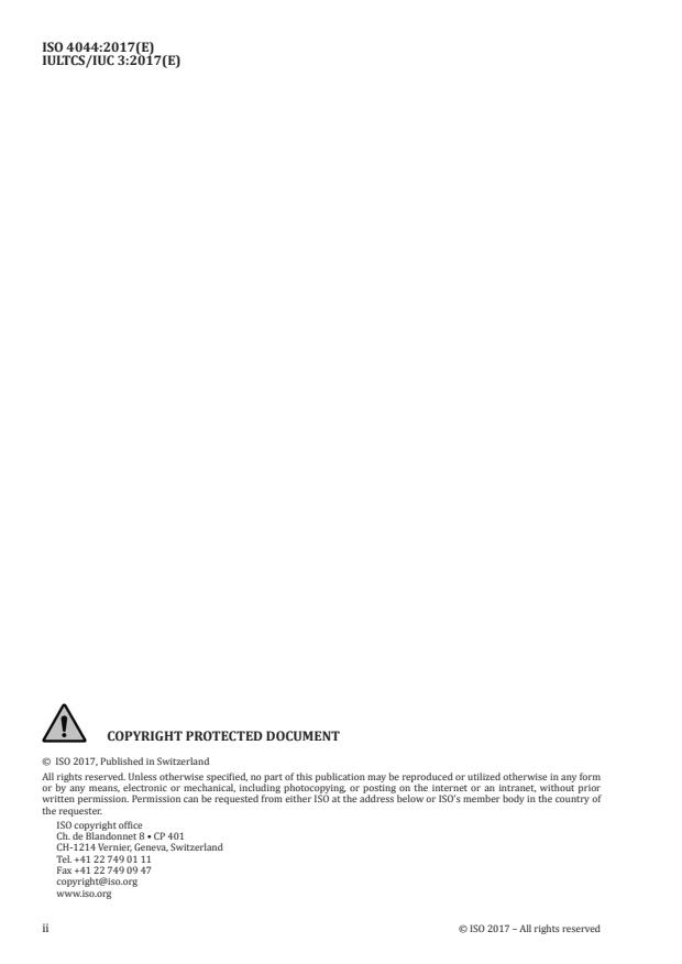 ISO 4044:2017 ISO 4044:2017 - Leather -- Chemical tests -- Preparation of chemical test samples - Page 2 preview