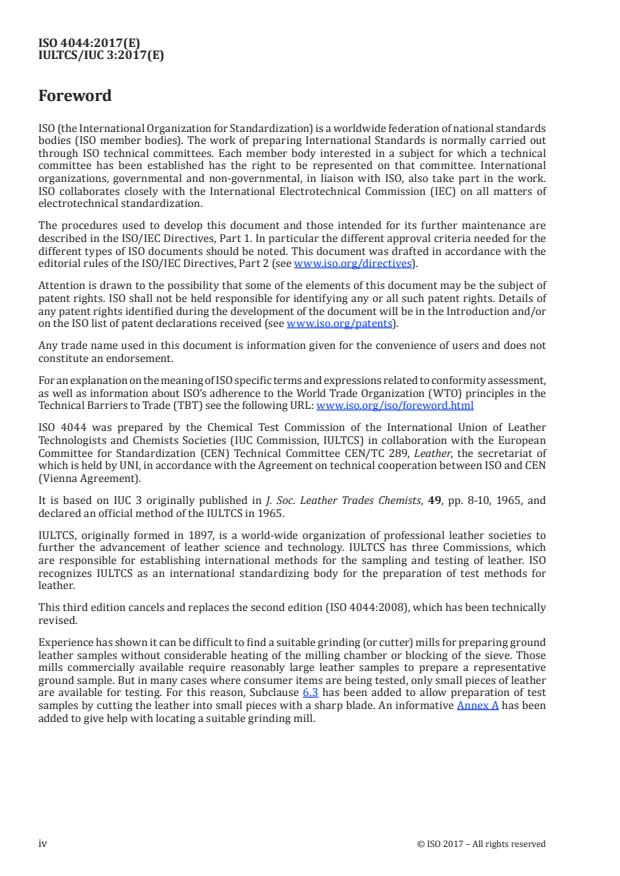 ISO 4044:2017 ISO 4044:2017 - Leather -- Chemical tests -- Preparation of chemical test samples - Page 4 preview